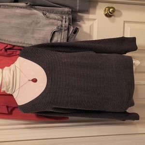 Joah Brown Scoop Neck Sweater Ribbed M/L Charcoal Gray Soft & Cozy Loungewear